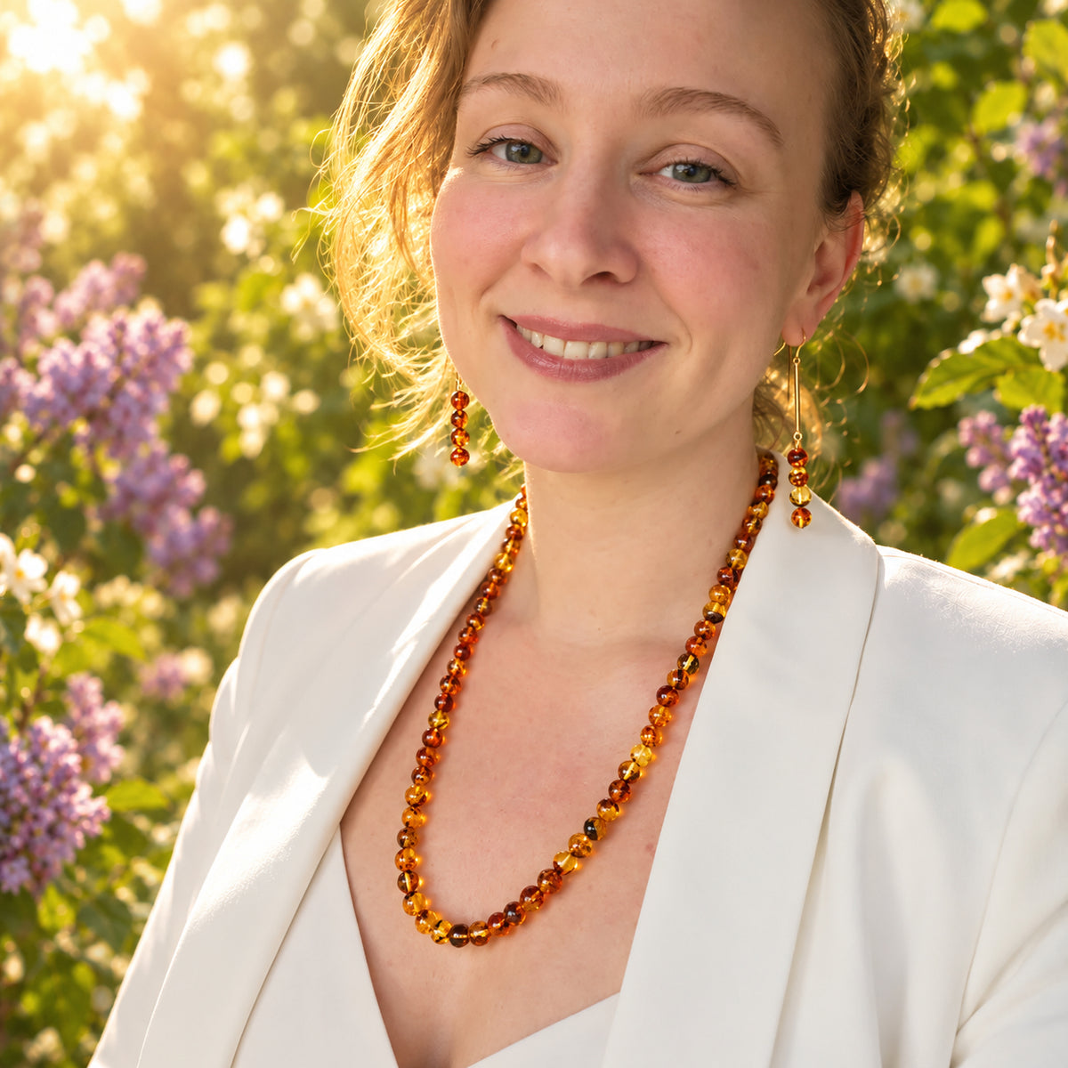 🧡 Bärnsten Halsband 8mm, 60cm • Solens kraft, Värme & Livsglädje