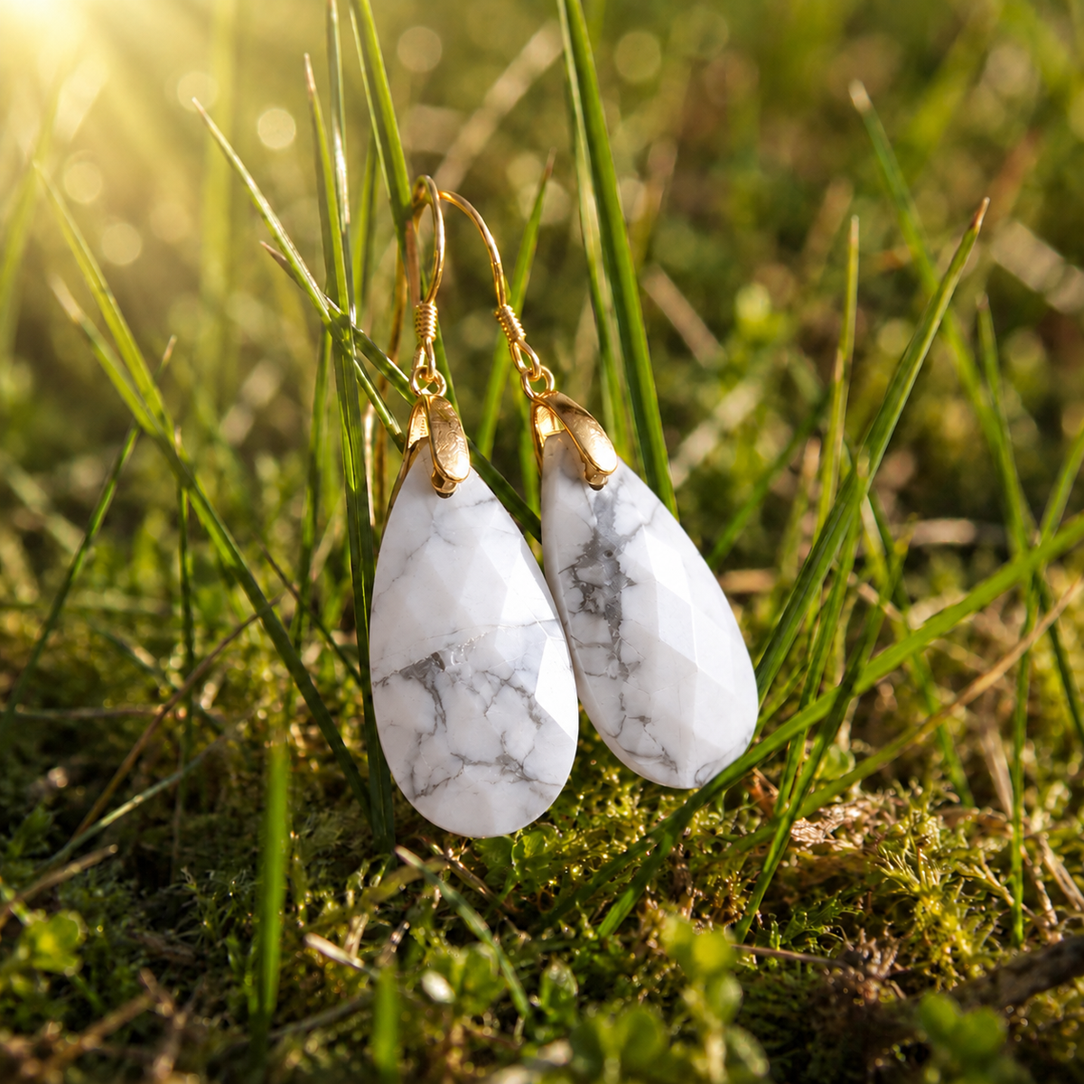 🤍 Howlite Earrings • Tears of joy - Calm