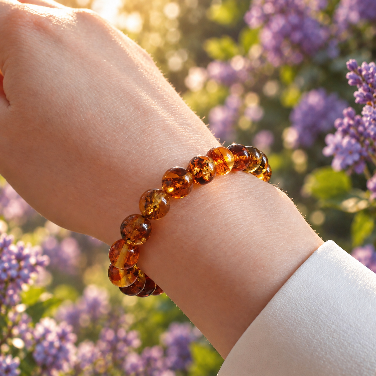 🧡 Bärnsten Armband 8mm • Solens kraft, Värme & Livsglädje